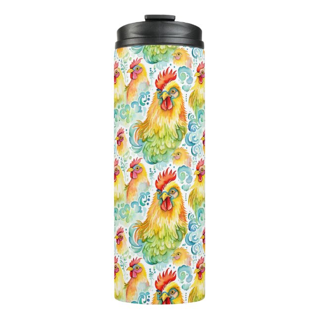 Watercolor Chickens  Thermal Tumbler (Front)