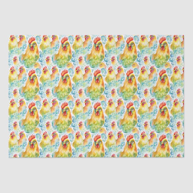 Watercolor Chickens  Tissue Paper (Front)