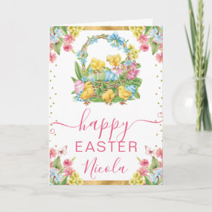 Watercolor Chicks and Eggs Spring Happy Easter Card