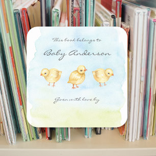 Watercolor chicks baby shower bookplate square sticker