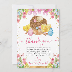 Watercolor Chicks Cake Spring Easter Baby Shower Thank You Card