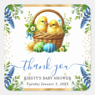 Watercolor Chicks Spring Flowers Baby Shower Square Sticker