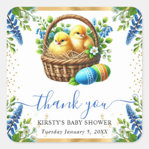 Watercolor Chicks Spring Flowers Baby Shower Square Sticker