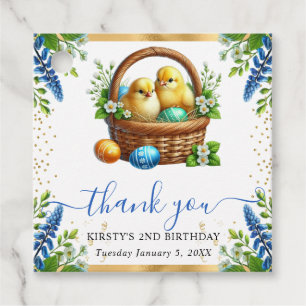 Watercolor Chicks Spring Flowers Birthday Favour Tags