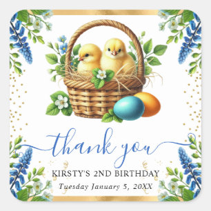 Watercolor Chicks Spring Flowers Birthday Square Sticker