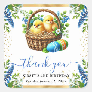 Watercolor Chicks Spring Flowers Birthday Square Sticker