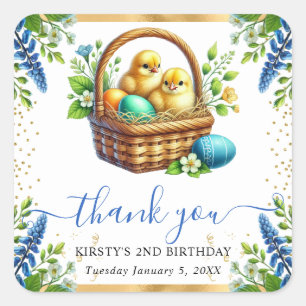 Watercolor Chicks Spring Flowers Birthday Square Sticker