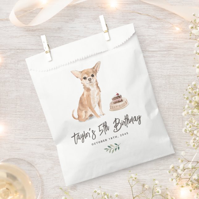 Watercolor Chihuahua Dog Birthday Thank You Favour Bag (Clipped)