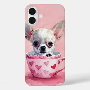 WATERCOLOR CHIHUAHUA DOG IN VALENTINE TEA CUP iPhone 16 PLUS CASE