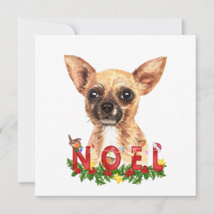 Watercolor Chihuahua Noel Christmas Flat Card