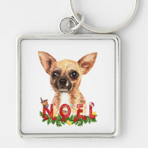 Watercolor Chihuahua Noel Christmas  Key Ring