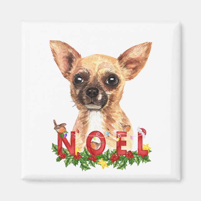 Watercolor Chihuahua Noel Christmas  Magnet (Front)