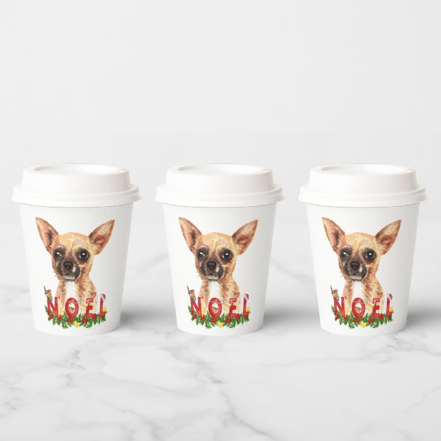 Watercolor Chihuahua Noel Christmas  Paper Cups (Multi)