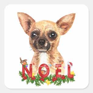 Watercolor Chihuahua Noel Christmas Square Sticker