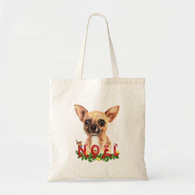 Watercolor Chihuahua Noel Christmas  Tote Bag (Front)