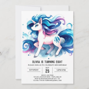 Watercolor Children Horse Birthday Invitation