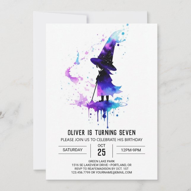 Watercolor Children Wizardry Birthday Invitation (Front)