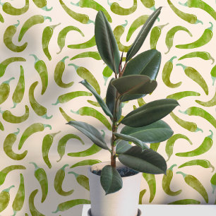 Watercolor Chilli Pepper Green Cream Wallpaper