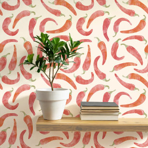 Watercolor Chilli Pepper Red Cream Wallpaper