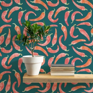Watercolor Chilli Pepper Red Dark Wallpaper