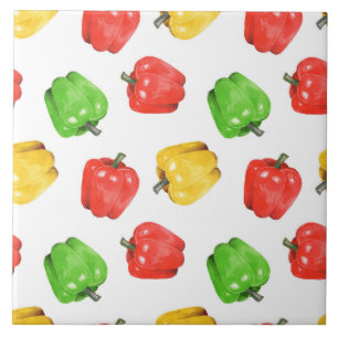 Watercolor Chilli Peppers Pattern  Ceramic Tile
