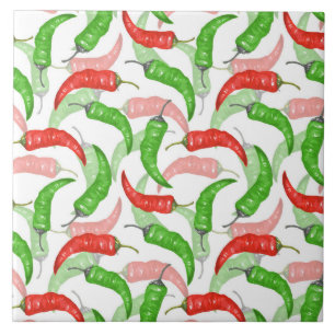 Watercolor Chilli Peppers Pattern  Ceramic Tile