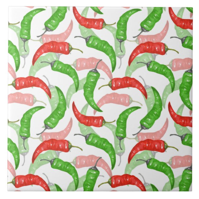 Watercolor Chilli Peppers Pattern  Ceramic Tile (Front)