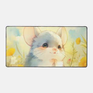 Watercolor Chinchilla Sunny Meadow Sky Blue Desk Mat