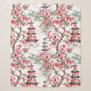 Watercolor Chinese Pagoda - Cherry Blossoms (10) Sherpa Blanket