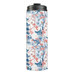 Watercolor Chinese Pagoda with Cherry Blossoms (5) Thermal Tumbler
