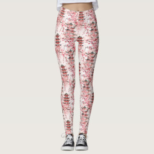 Watercolor Chinese Pagoda with Cherry Blossoms (7) Leggings