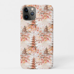 Watercolor Chinese Pagoda with Cherry Blossoms iPhone 11 Pro Case