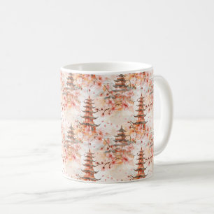 Watercolor Chinese Pagoda with Cherry Blossoms Coffee Mug