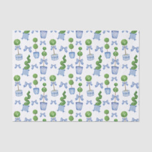 Watercolor Chinoiserie Blue Bow Topiary Tissue Paper