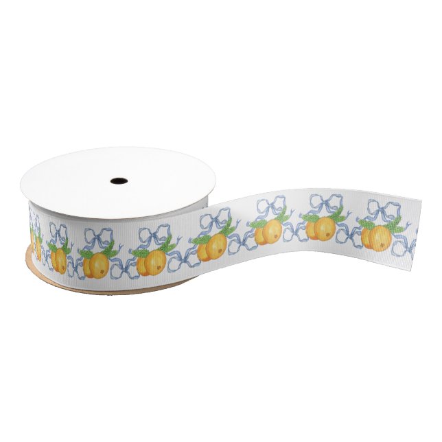 Watercolor Chinoiserie Blue Bows & Mandarins Grosgrain Ribbon (Spool)