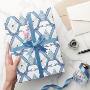 Watercolor Chinoiserie Blue Floral Ginger Jars Wrapping Paper