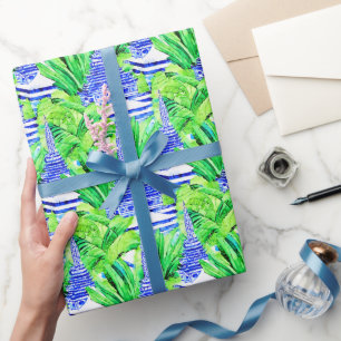 Watercolor Chinoiserie Blue Pagodas Wrapping Paper