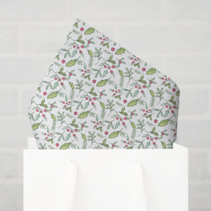 Watercolor Chinoiserie Christmas Mistletoe Tissue Paper