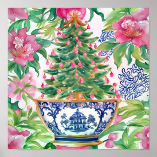 Watercolor Chinoiserie Christmas Tree Poster
