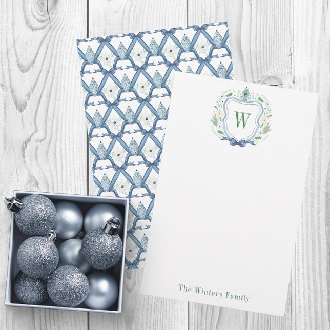 Watercolor Chinoiserie Ginger Jar Monogram Crest Stationery (Creator Uploaded)