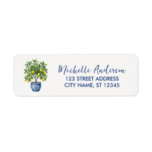 Watercolor Chinoiserie Lemon Tree Return Address Label