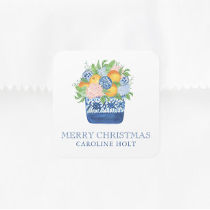 Watercolor Chinoiserie Mandarins Christmas Gift Square Sticker