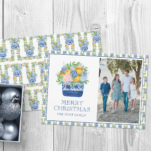 Watercolor Chinoiserie Mandarins Christmas Photo Holiday Card