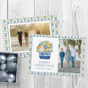 Watercolor Chinoiserie Mandarins Christmas Photo Holiday Card