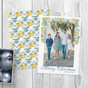 Watercolor Chinoiserie Mandarins Garland Photo Holiday Card