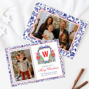 Watercolor Chinoiserie Nutcracker Monogram Crest Holiday Card