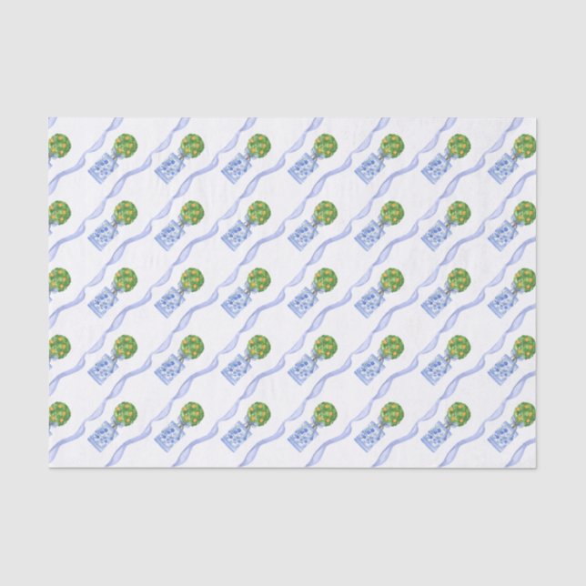 Watercolor Chinoiserie Orange Tree Topiary Tissue Paper (Front)