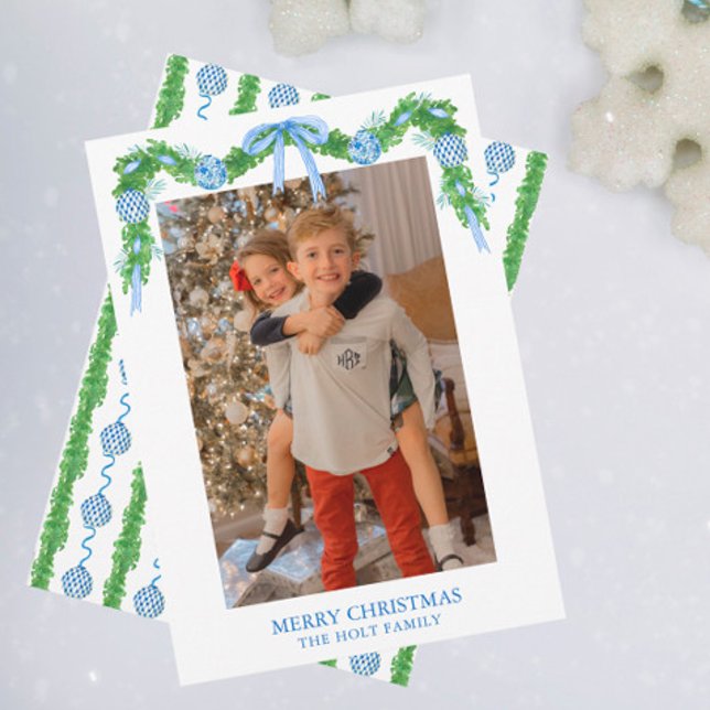 Watercolor Chinoiserie Ornaments Garland Christmas Holiday Card (Creator Uploaded)