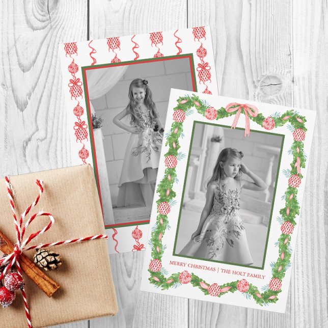 Watercolor Chinoiserie Ornaments Garland Christmas Holiday Card (Watercolor Chinoiserie Ornaments Garland Christmas Holiday Card)