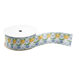 Watercolor Chinoiserie Ornaments & Mandarins Grosgrain Ribbon